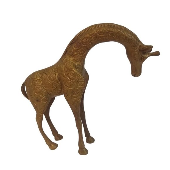 Brass Giraffe Statue 8"Tall Curved Neck Vintage Figurine Decor Made In India - Picture 2 of 4
